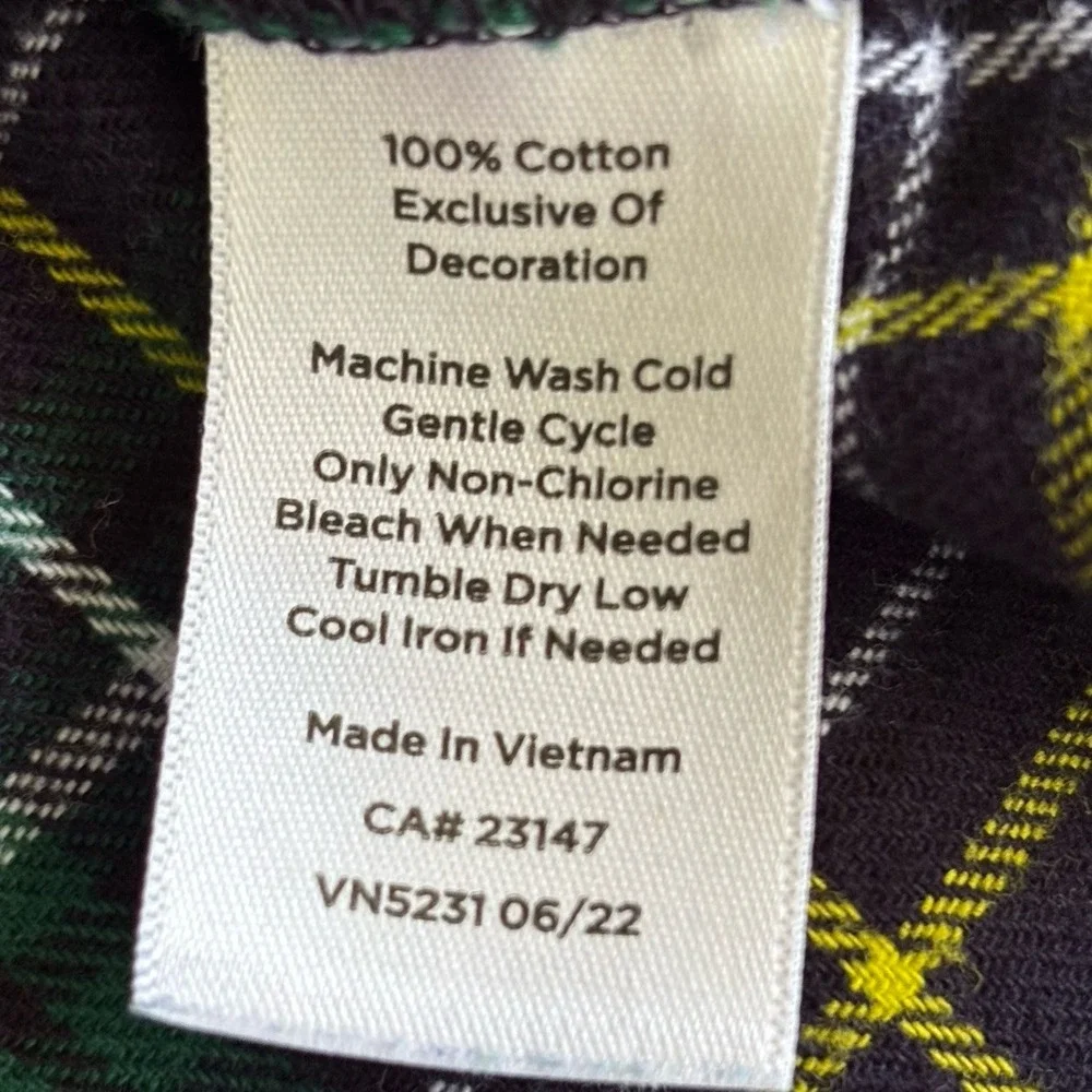 Talbots Flannel Pajamas Set Green Blue Plaid Cotton Long Button Down Pants 3X